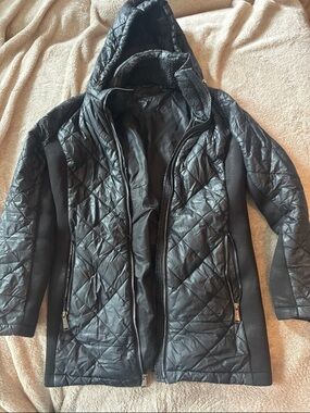 BCBGeneration Black Quilted Hooded Puffer Coat
